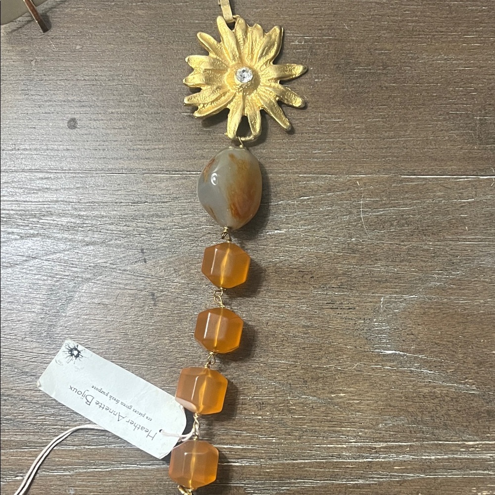 Gold Flower Pendant with Orange Beads Bracelet